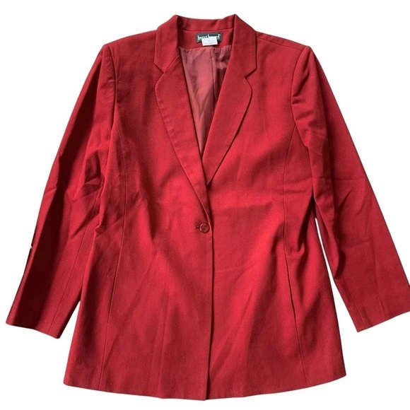 Vtg Harve Benard Wool Buttoned Long Oversized Blazer Jacket Career Red Size 14 - Picture 1 of 7